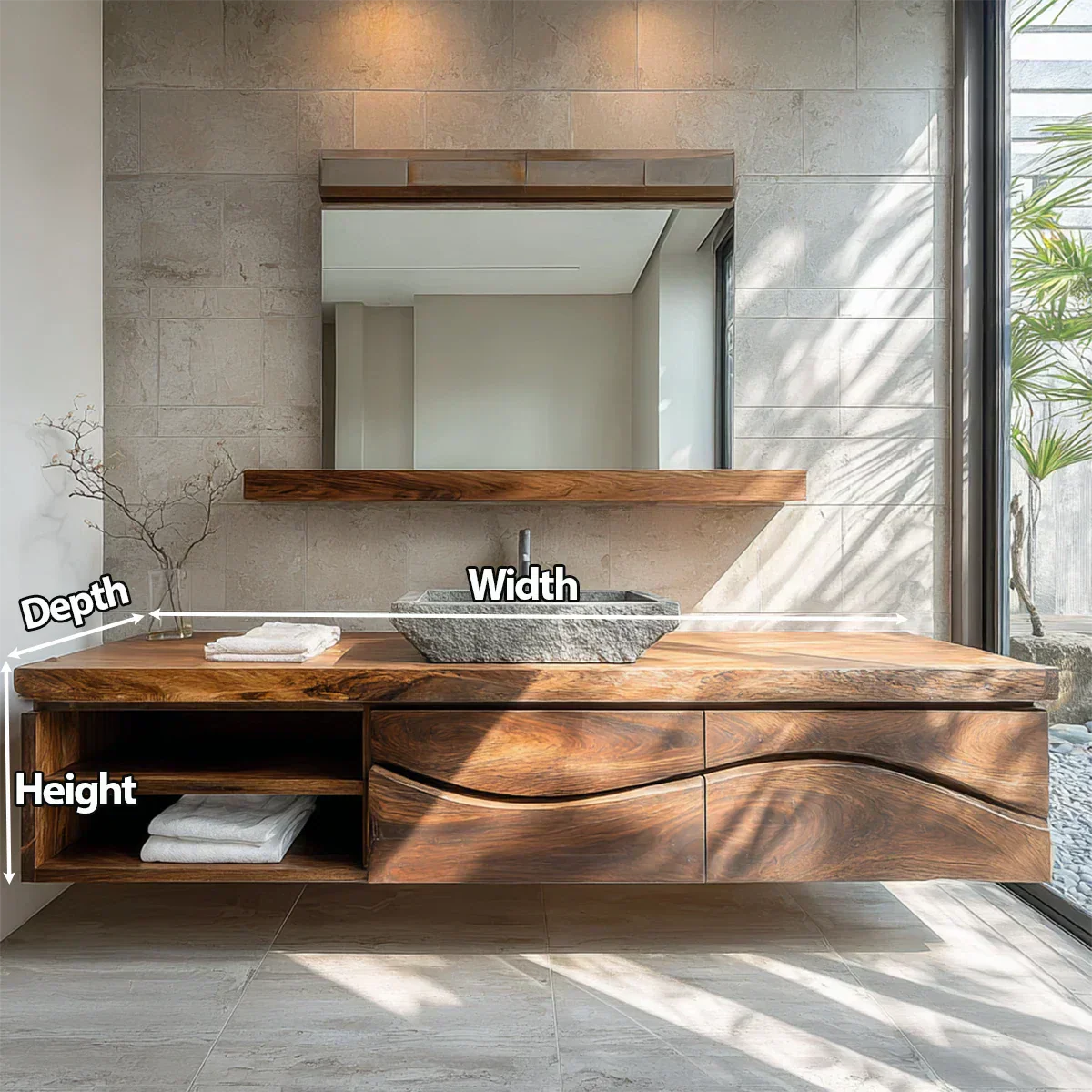 Traditional Solid Wood Bathroom Vanity – Handcrafted Natural Wood Storage Cabinet - Elitegemse