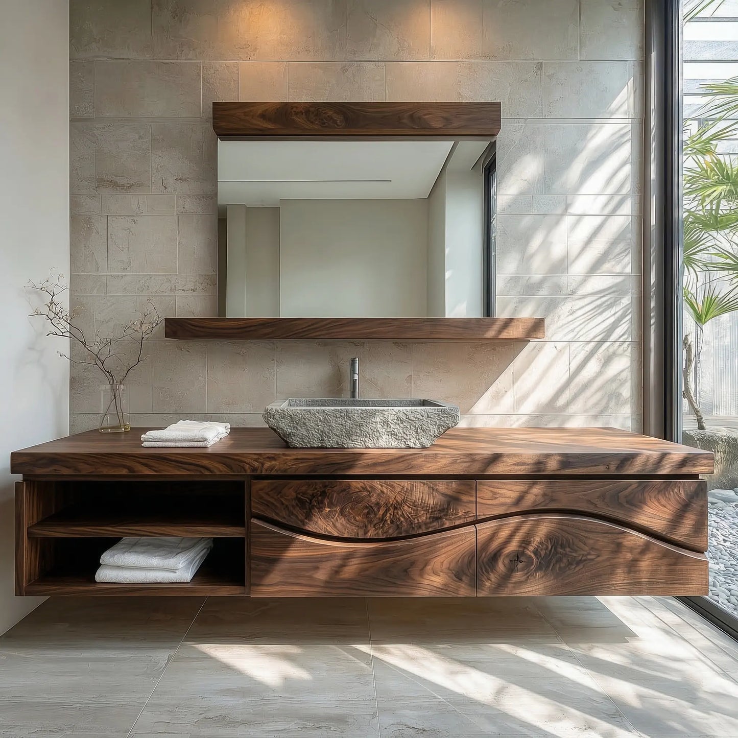 Traditional Solid Wood Bathroom Vanity – Handcrafted Natural Wood Storage Cabinet - Elitegemse