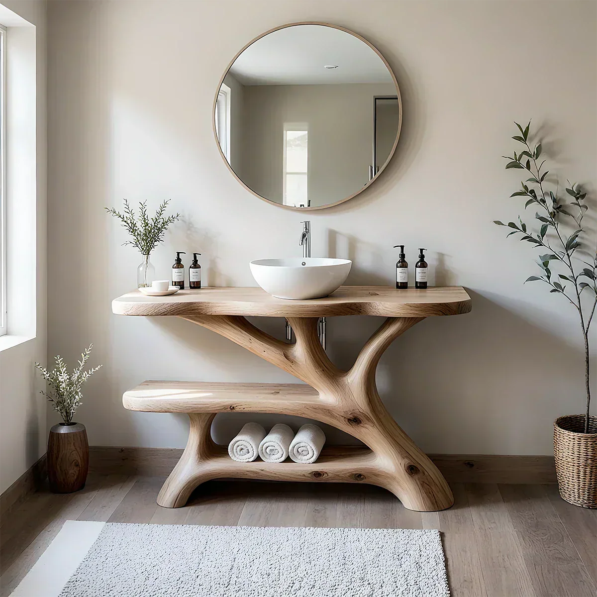 Tree Branch Solid Wood Vanity with Sculptural Base - Elitegemse