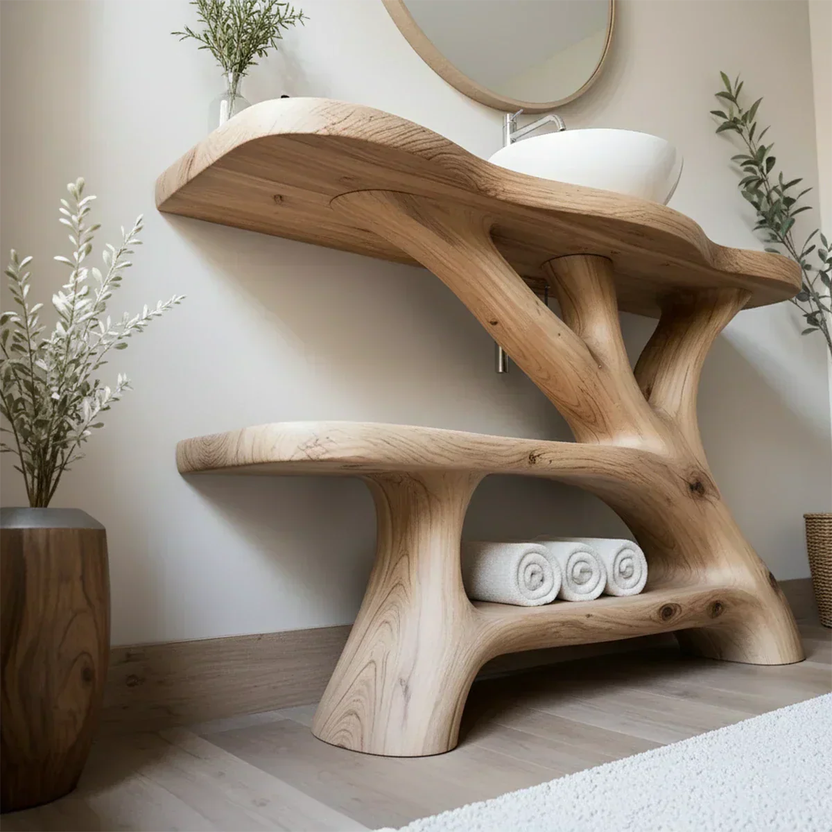 Tree Branch Solid Wood Vanity with Sculptural Base - Elitegemse