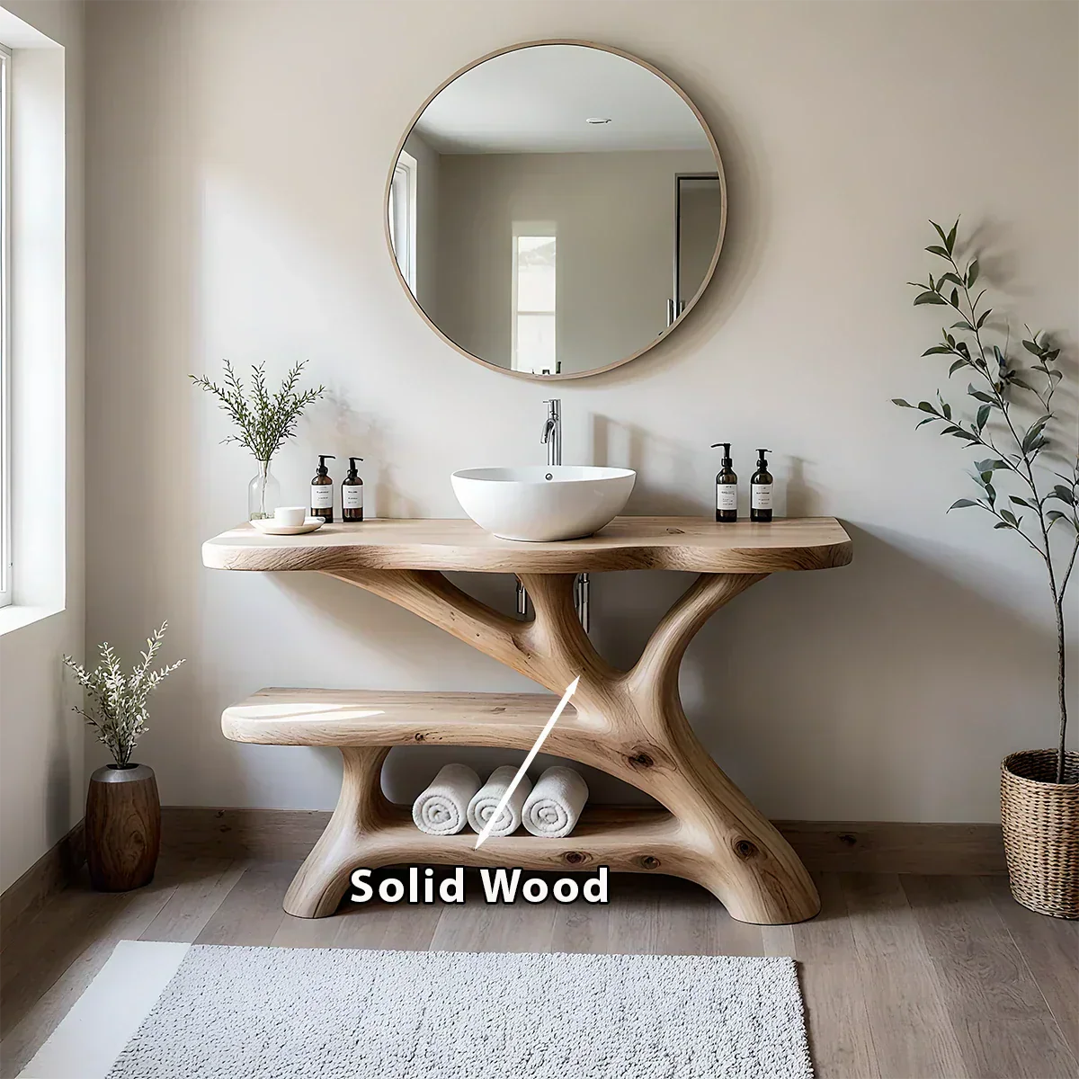 Tree Branch Solid Wood Vanity with Sculptural Base - Elitegemse