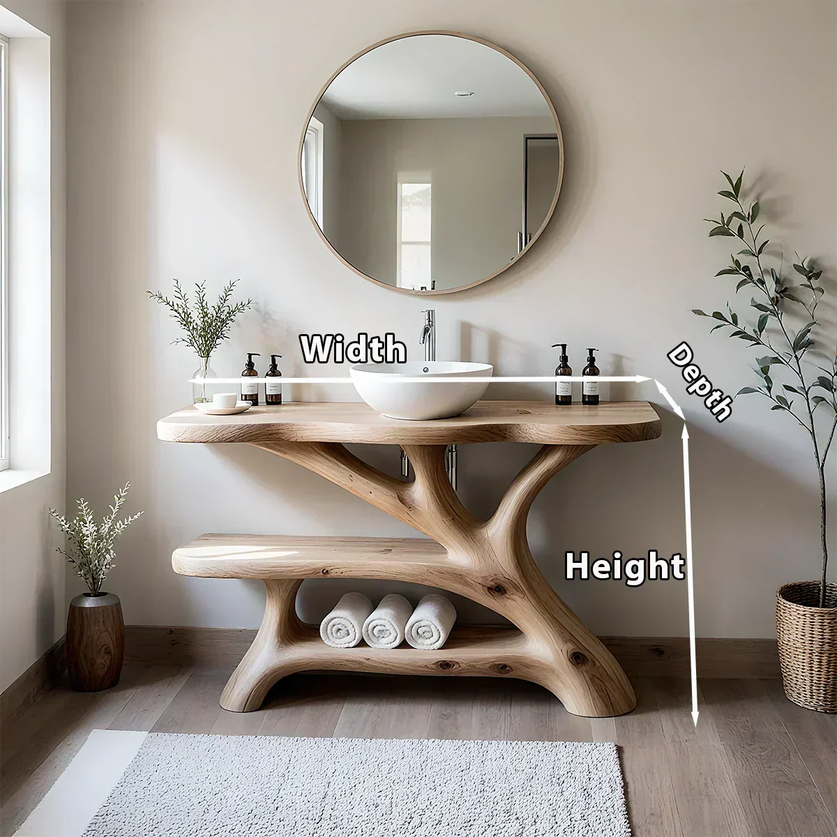 Tree Branch Solid Wood Vanity with Sculptural Base - Elitegemse