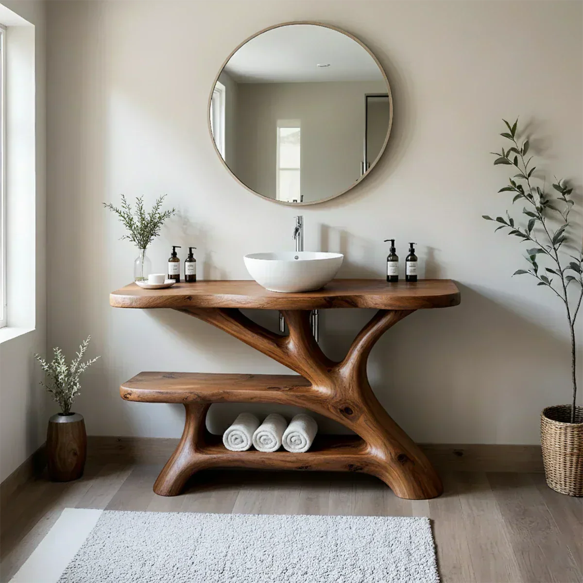 Tree Branch Solid Wood Vanity with Sculptural Base - Elitegemse