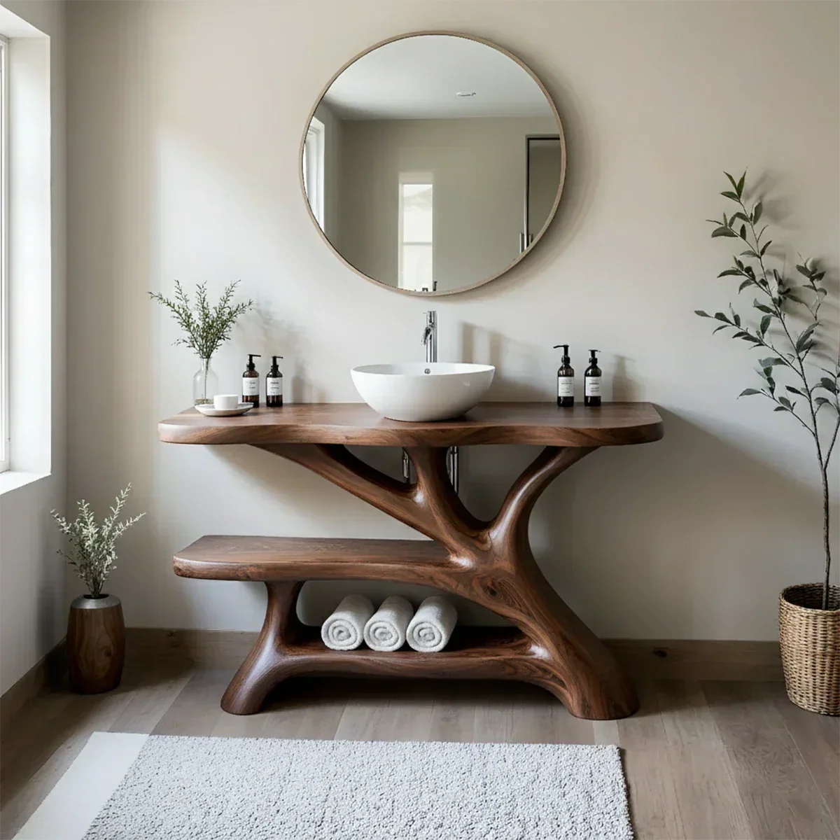 Tree Branch Solid Wood Vanity with Sculptural Base - Elitegemse