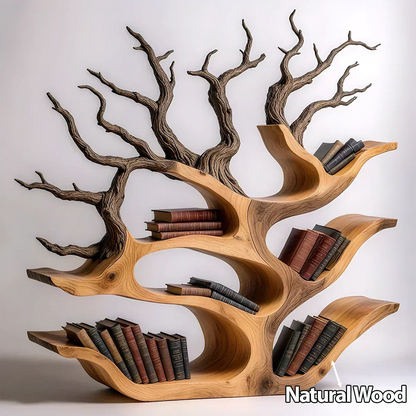 Tree-Shaped Natural Solid Wood Bookshelf – Sculptural Design - Woodenecho