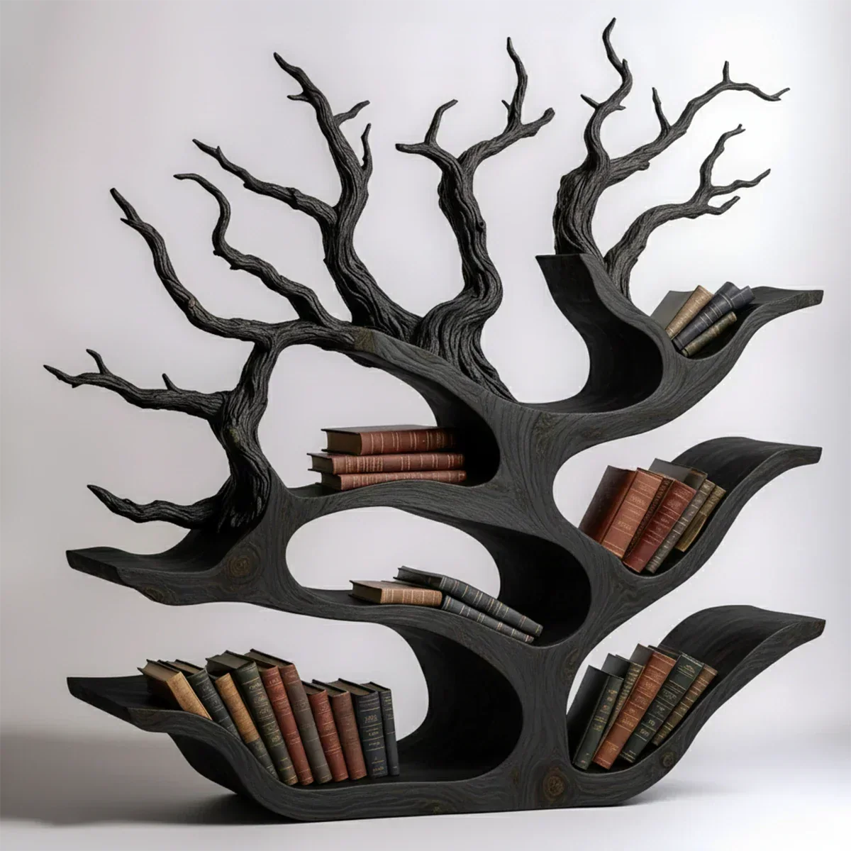 Tree-Shaped Natural Solid Wood Bookshelf – Sculptural Design - Woodenecho