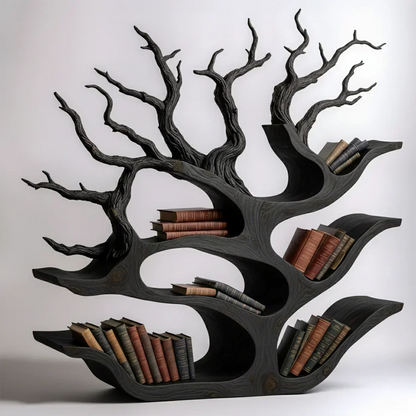 Tree-Shaped Natural Solid Wood Bookshelf – Sculptural Design - Woodenecho