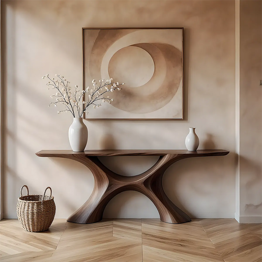 Twin Arch Walnut Console Table – Modern Sculptural Form - Elitegemse