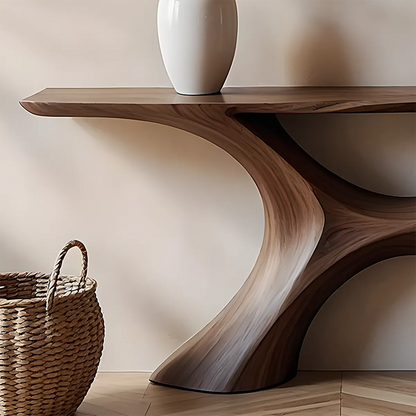 Twin Arch Walnut Console Table – Modern Sculptural Form - Elitegemse