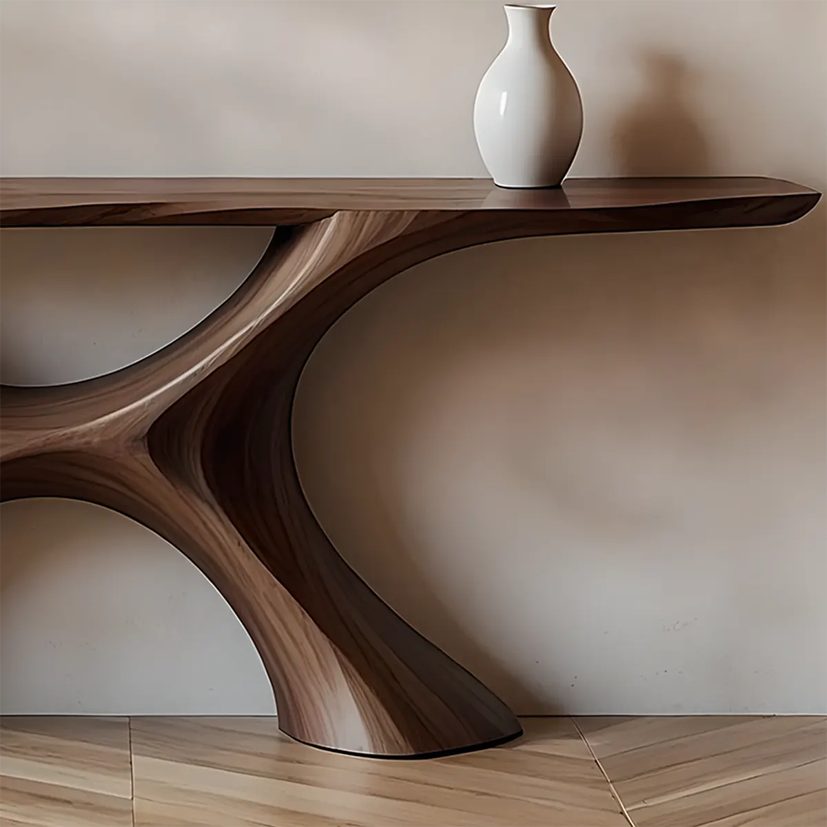 Twin Arch Walnut Console Table – Modern Sculptural Form - Elitegemse
