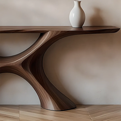 Twin Arch Walnut Console Table – Modern Sculptural Form - Elitegemse