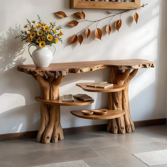 Modern console table made from solid natural wood creates a highlight for your home