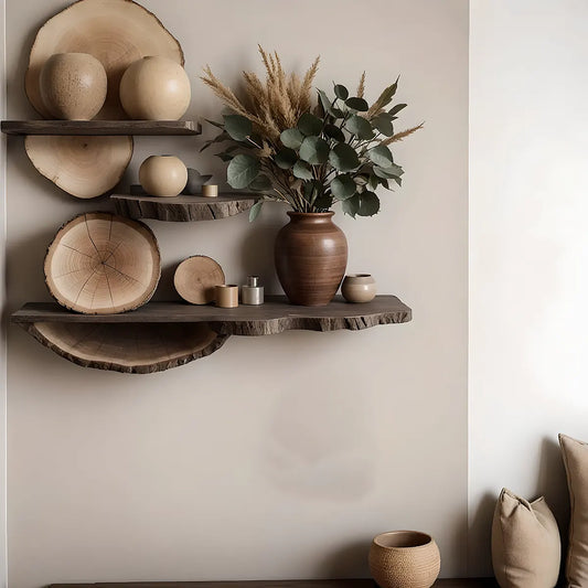 Solid Wood Wall Shelves - Farmhouse Style Decor for Your Living Room