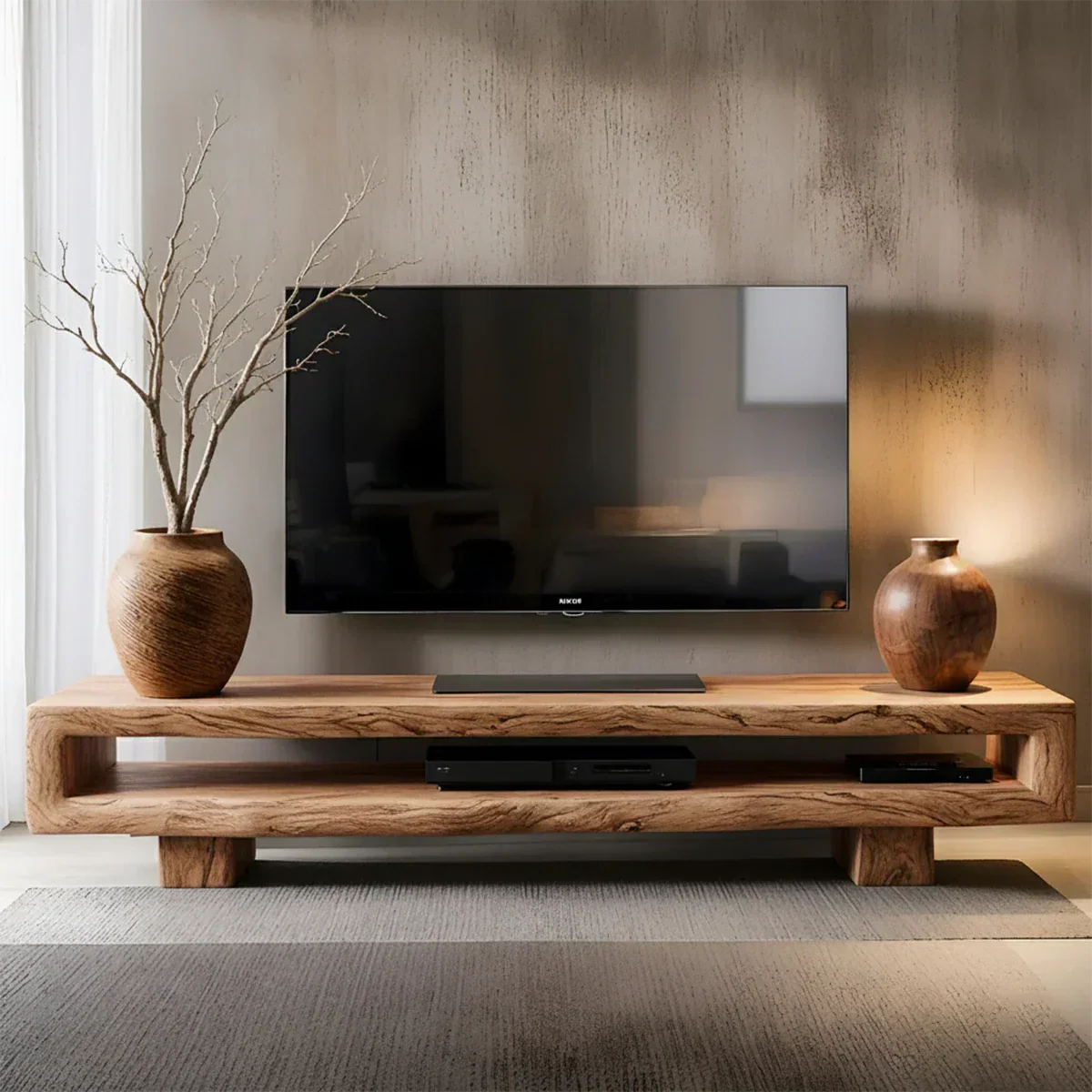 Wabi Sabi Solid Wood TV Stand – Rustic Driftwood Media Console - Elitegemse