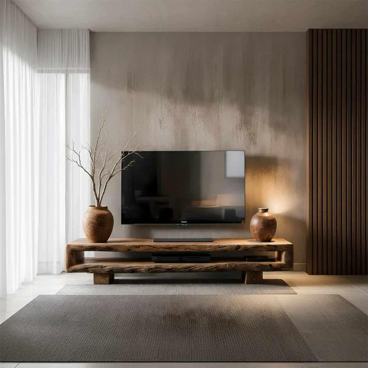 Wabi Sabi Solid Wood TV Stand – Rustic Driftwood Media Console - Elitegemse