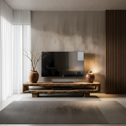 Wabi Sabi Solid Wood TV Stand – Rustic Driftwood Media Console - Elitegemse