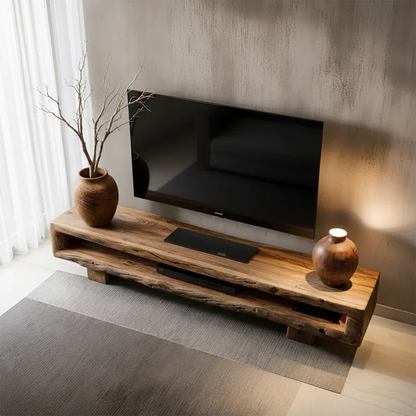 Wabi Sabi Solid Wood TV Stand – Rustic Driftwood Media Console - Elitegemse