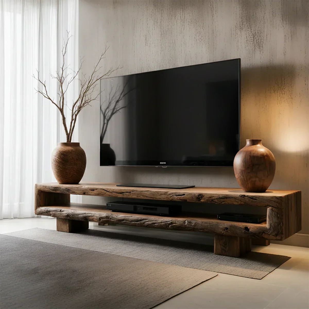 Wabi Sabi Solid Wood TV Stand – Rustic Driftwood Media Console - Elitegemse