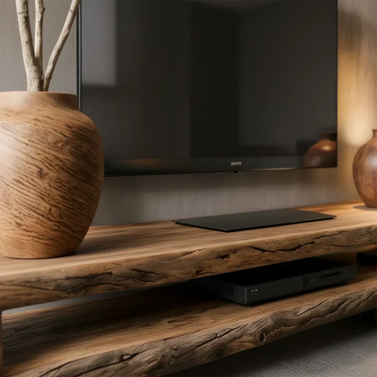 Wabi Sabi Solid Wood TV Stand – Rustic Driftwood Media Console - Elitegemse