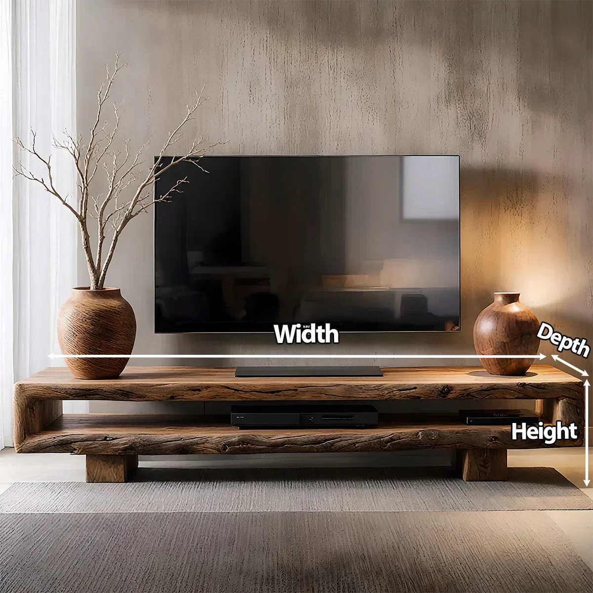 Wabi Sabi Solid Wood TV Stand – Rustic Driftwood Media Console - Elitegemse