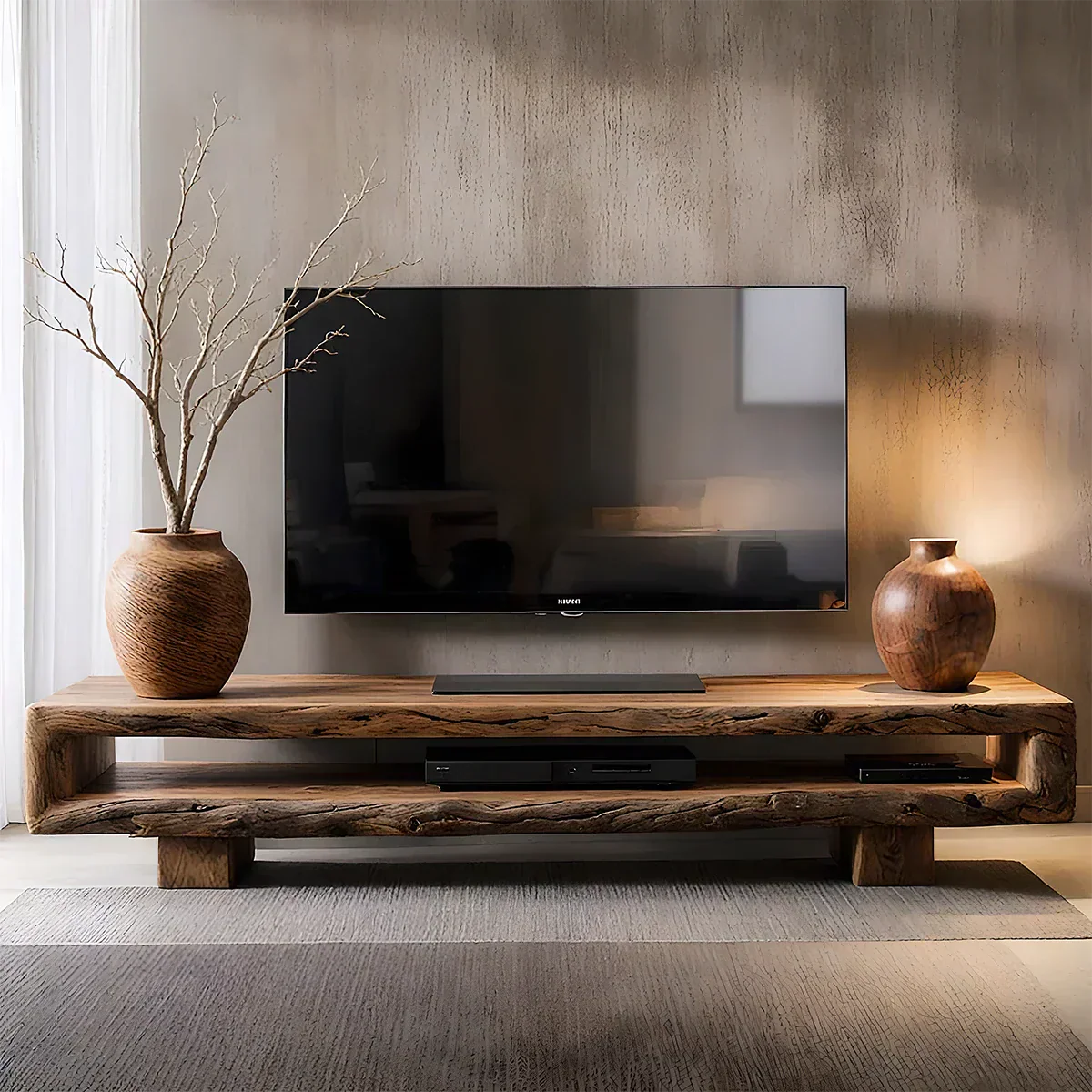 Wabi Sabi Solid Wood TV Stand – Rustic Driftwood Media Console - Elitegemse