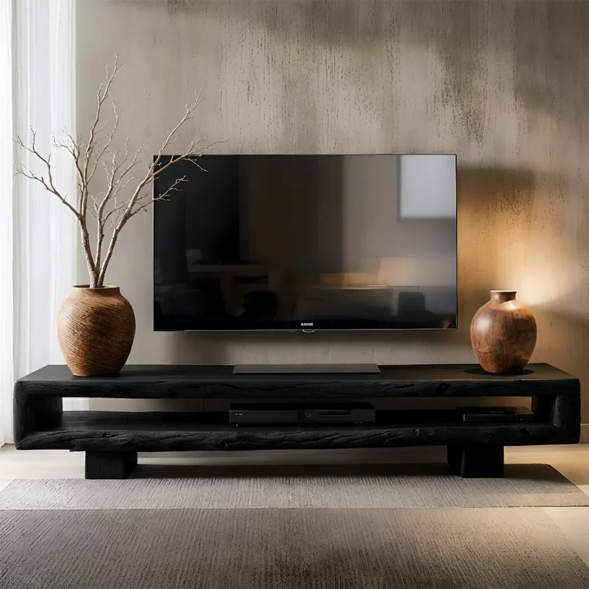 Wabi Sabi Solid Wood TV Stand – Rustic Driftwood Media Console - Elitegemse