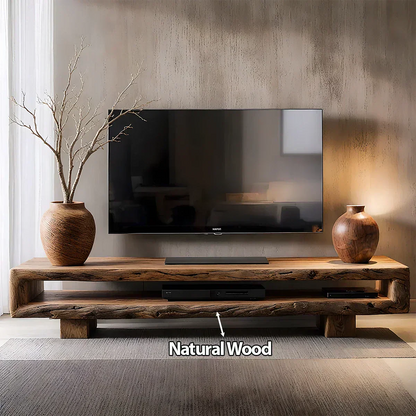 Wabi Sabi Solid Wood TV Stand – Rustic Driftwood Media Console - Woodenecho