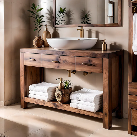 Walnut Essence Vanity – Solid Wood Bathroom Elegance - Elitegemse