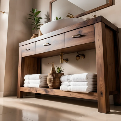 Walnut Essence Vanity – Solid Wood Bathroom Elegance - Elitegemse