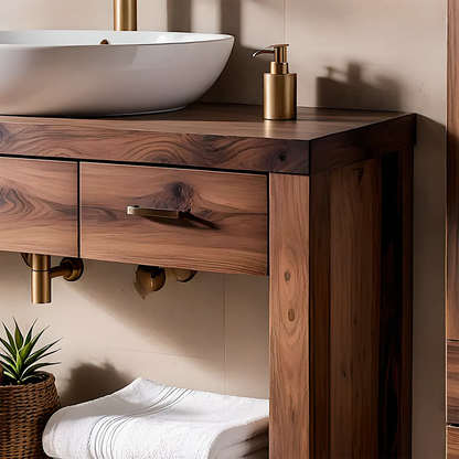 Walnut Essence Vanity – Solid Wood Bathroom Elegance - Elitegemse