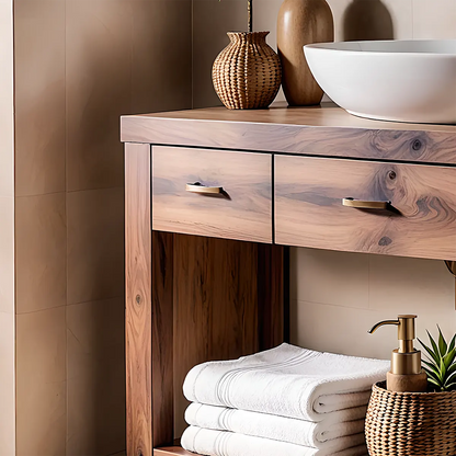 Walnut Essence Vanity – Solid Wood Bathroom Elegance - Elitegemse
