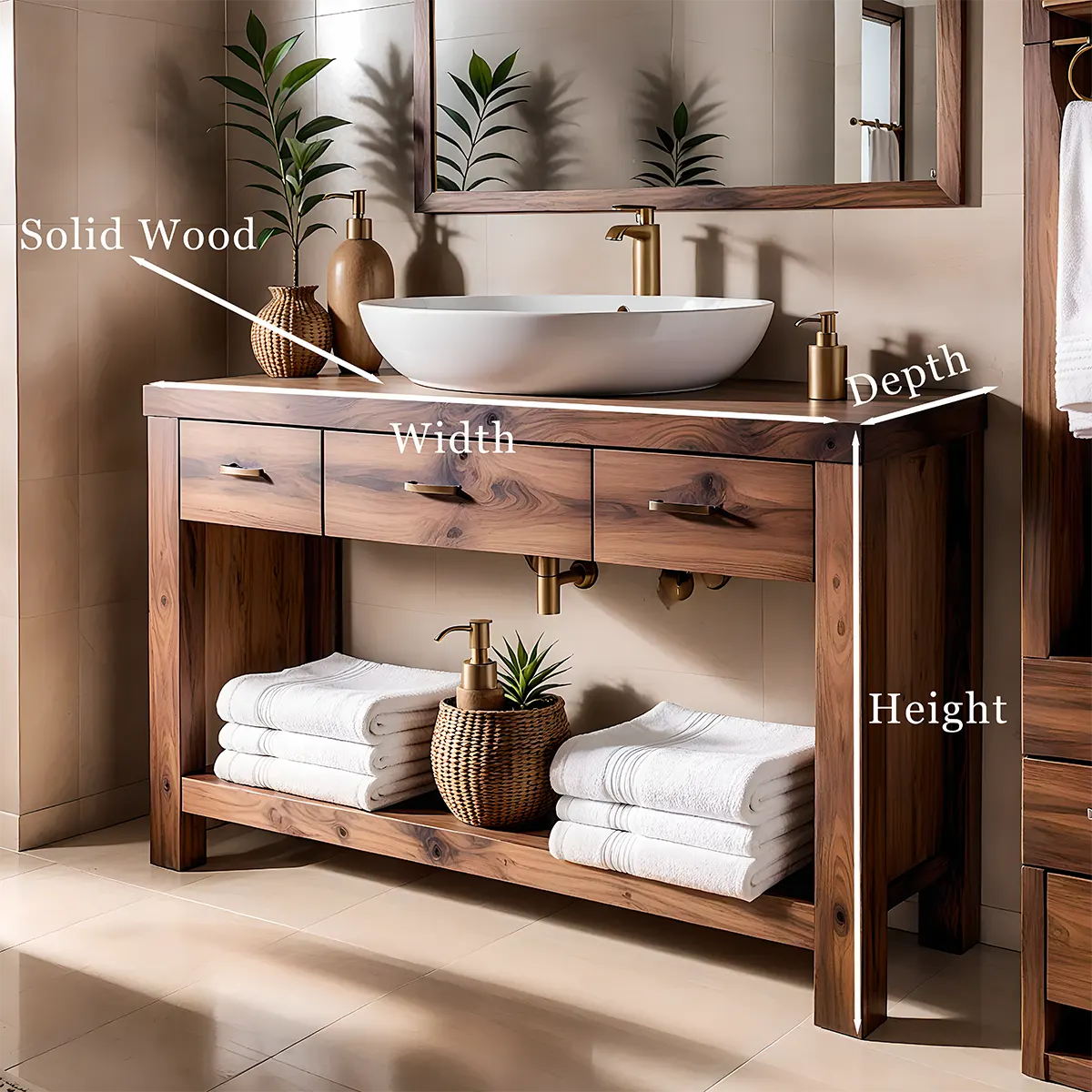 Walnut Essence Vanity – Solid Wood Bathroom Elegance - Elitegemse