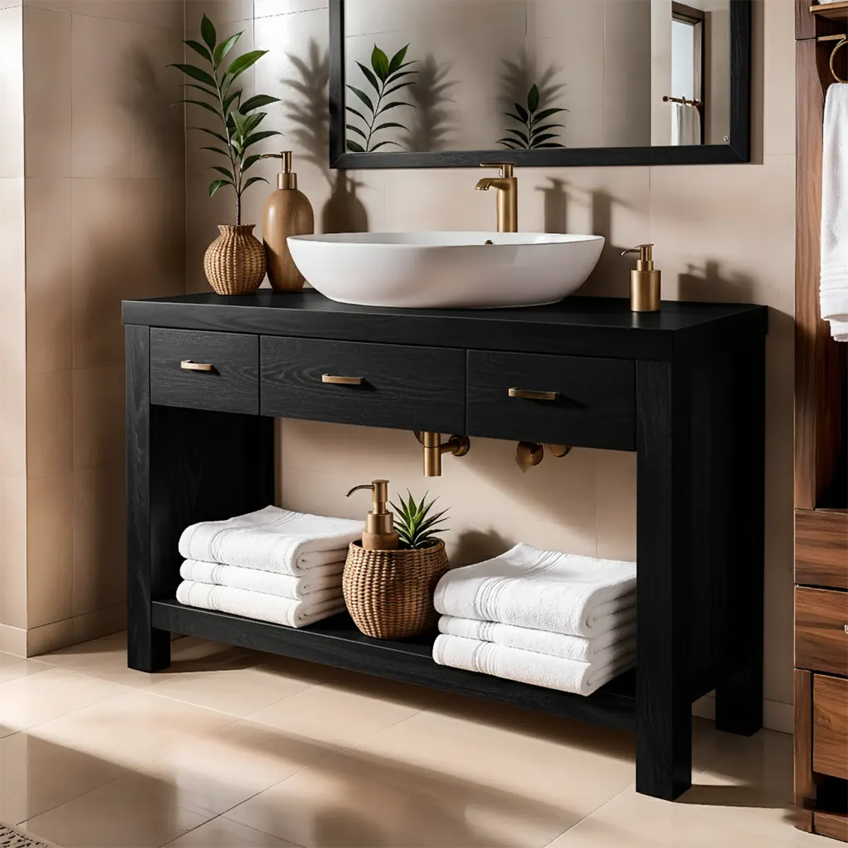 Walnut Essence Vanity – Solid Wood Bathroom Elegance - Elitegemse