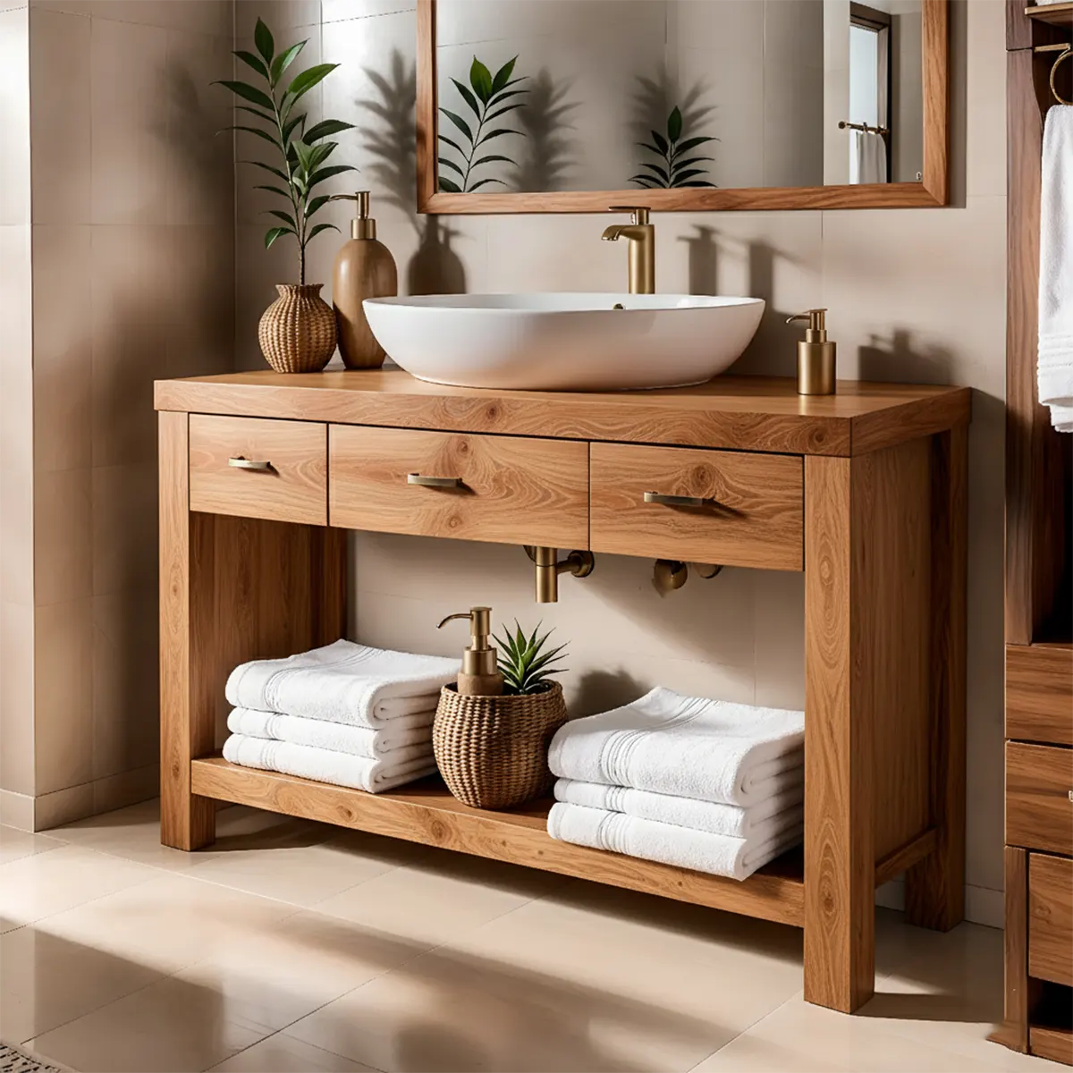 Walnut Essence Vanity – Solid Wood Bathroom Elegance - Elitegemse