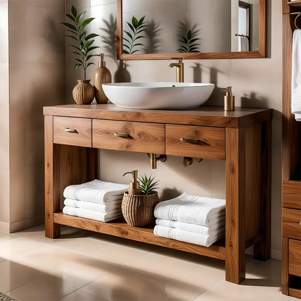 Walnut Essence Vanity – Solid Wood Bathroom Elegance - Elitegemse