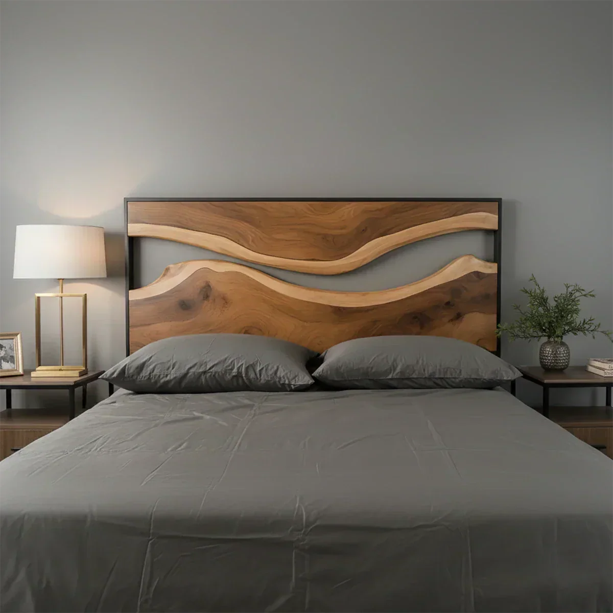 Wave Contour Solid Wood Headboard – Modern Flow Design - Rustirawood