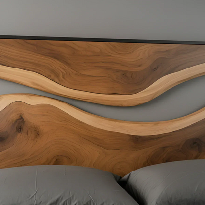 Wave Contour Solid Wood Headboard – Modern Flow Design - Rustirawood