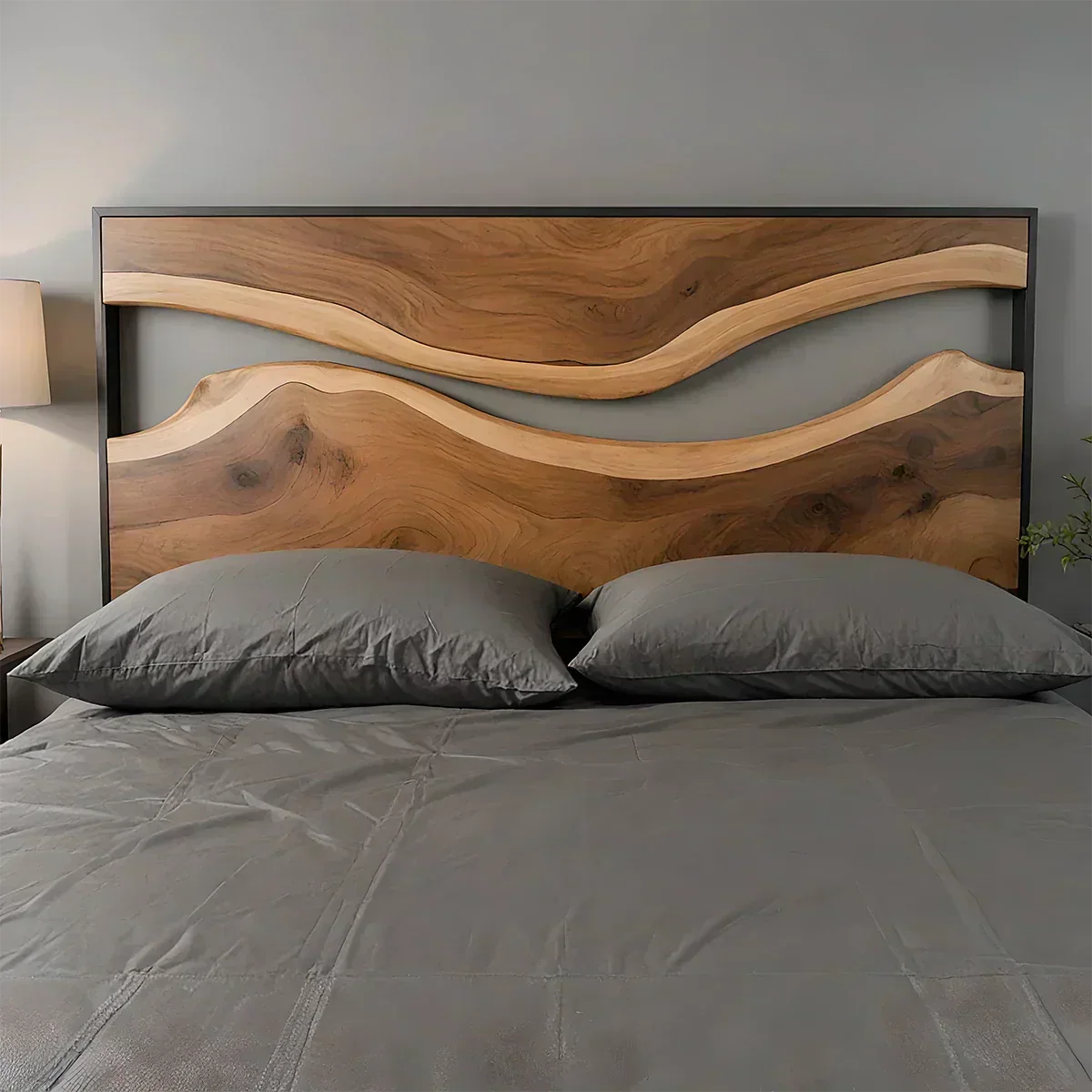 Wave Contour Solid Wood Headboard – Modern Flow Design - Woodenecho