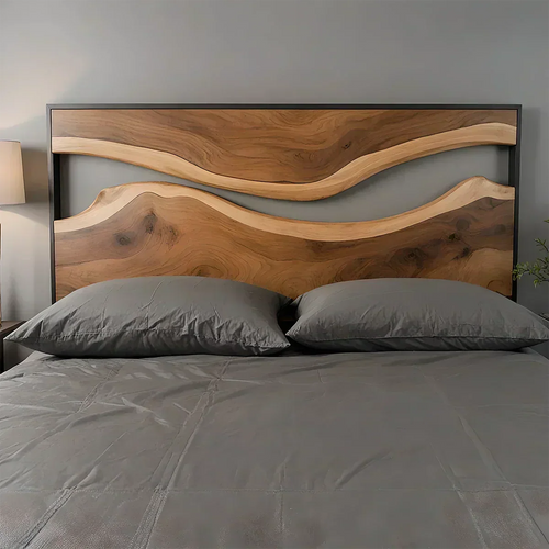 Wave Contour Solid Wood Headboard – Modern Flow Design - Woodenecho