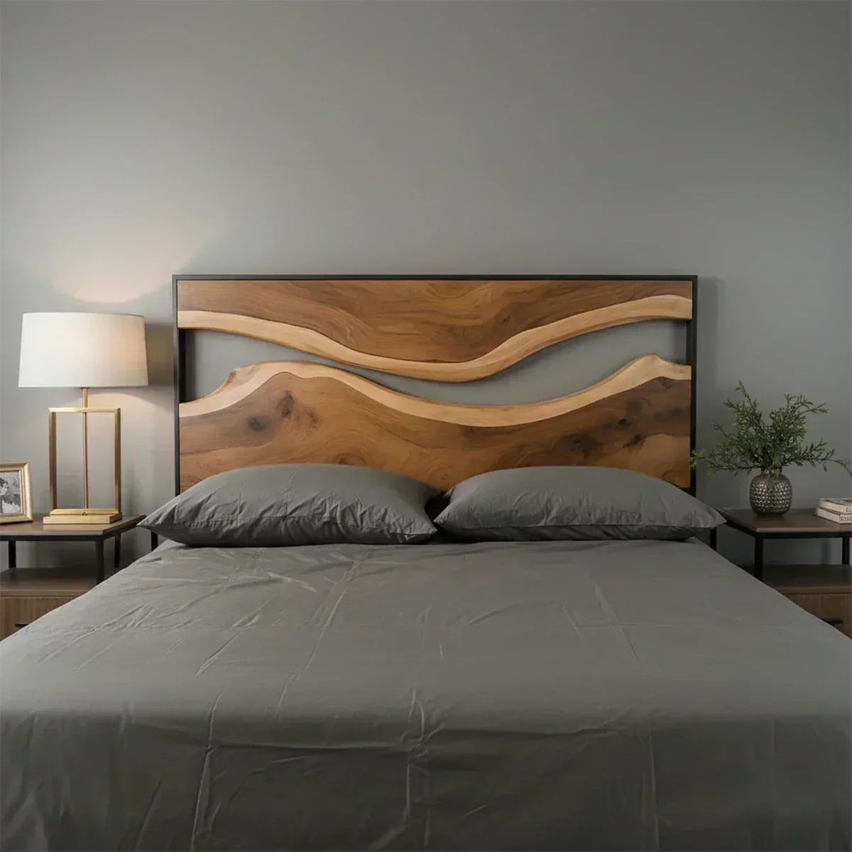 Wave Contour Solid Wood Headboard – Modern Flow Design - Woodenecho