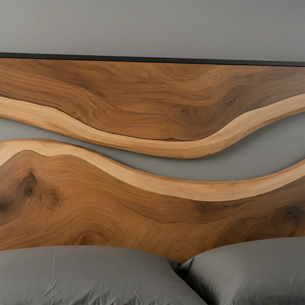 Wave Contour Solid Wood Headboard – Modern Flow Design - Woodenecho