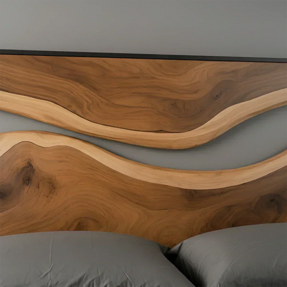 Wave Contour Solid Wood Headboard – Modern Flow Design - Woodenecho