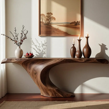 Wave Curve Walnut Console Table – Organic Sculptural Form - Elitegemse