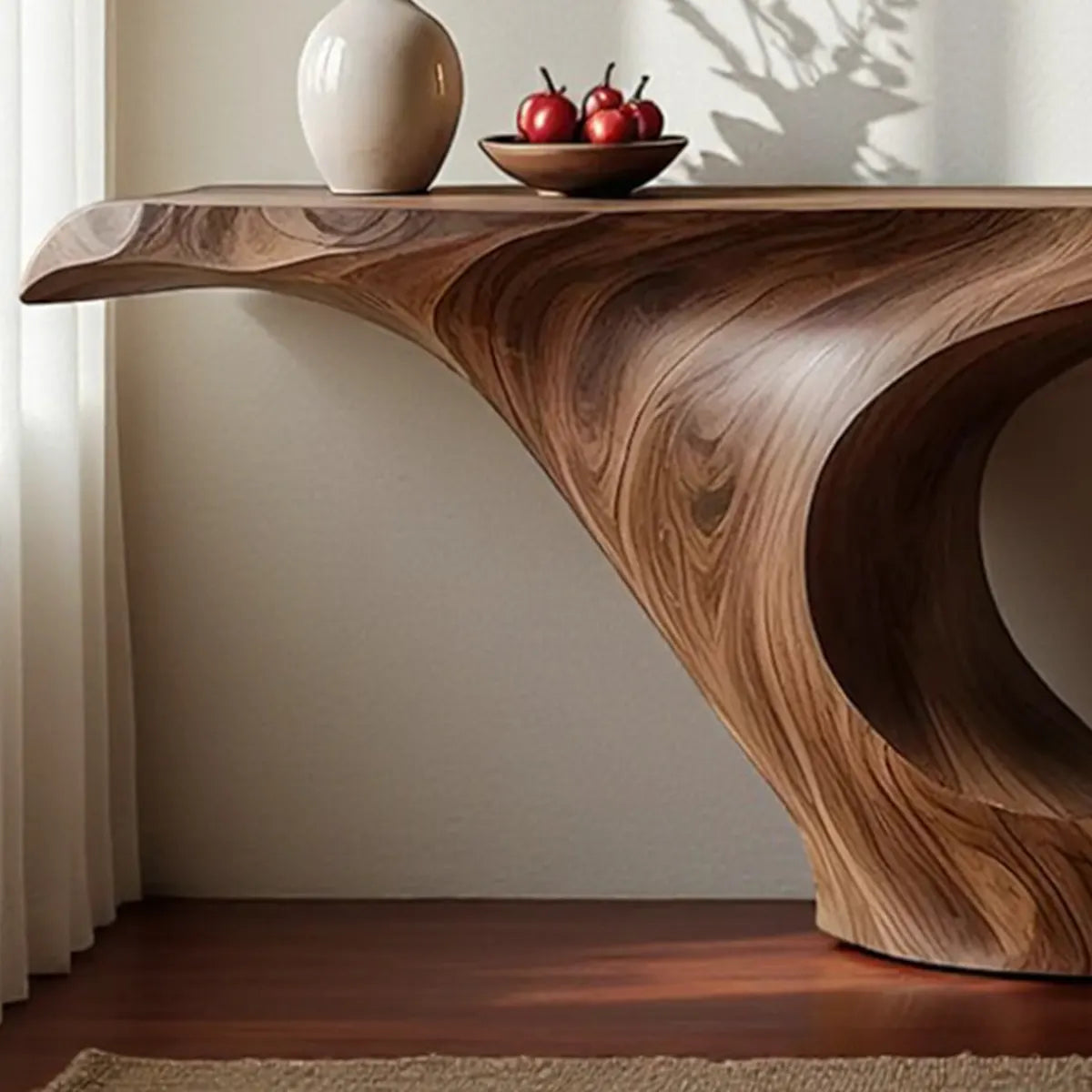 Wave Curve Walnut Console Table – Organic Sculptural Form - Elitegemse