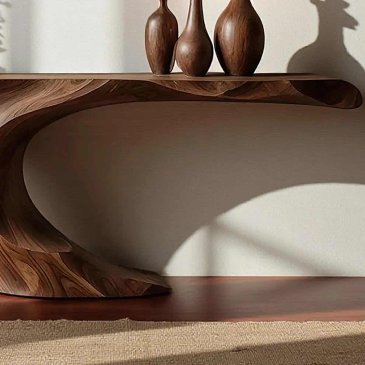 Wave Curve Walnut Console Table – Organic Sculptural Form - Elitegemse