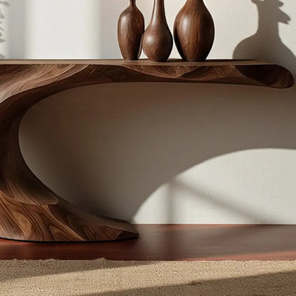 Wave Curve Walnut Console Table – Organic Sculptural Form - Elitegemse