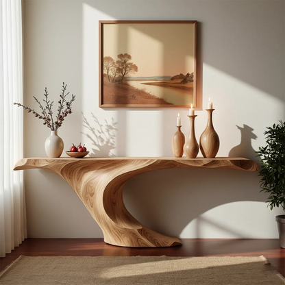Wave Curve Walnut Console Table – Organic Sculptural Form - Elitegemse