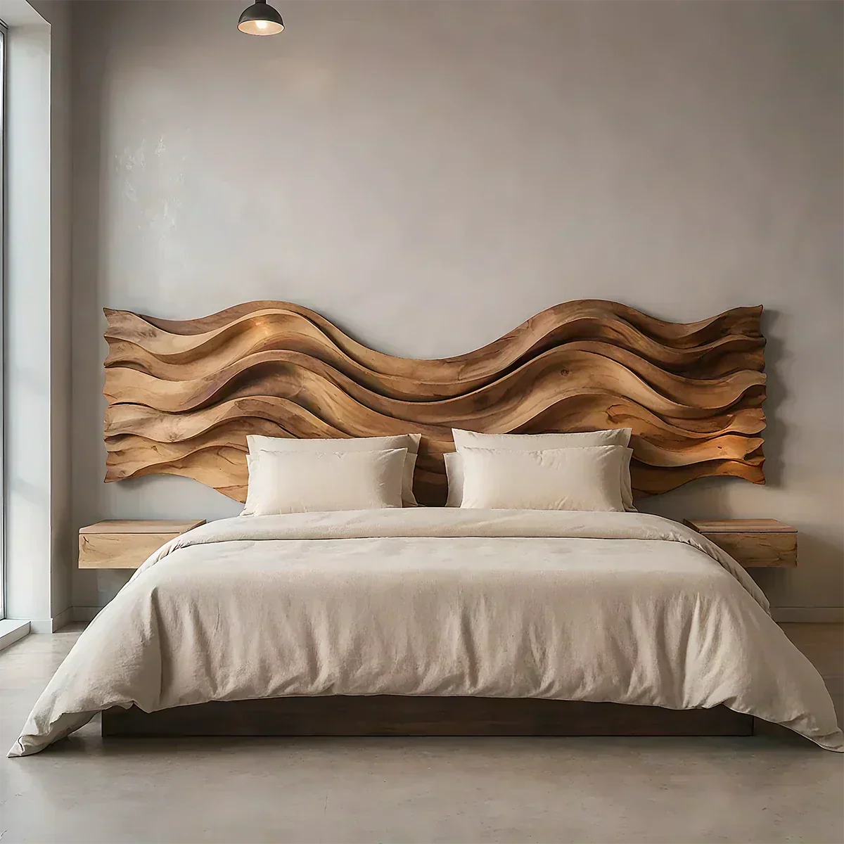 Wave Sculpture Solid Wood Headboard – Grand Flow Design - Woodenecho