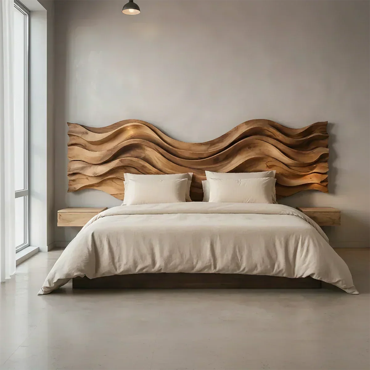 Wave Sculpture Solid Wood Headboard – Grand Flow Design - Woodenecho