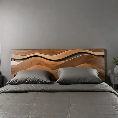 Wave Solid Wood Headboard – Contemporary Natural Flow - Woodenecho